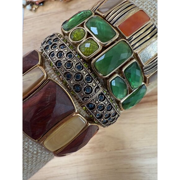 Lot Of 4 Stretch Bracelets With Green Orange & Brown Gemstone Accents & Gold-Ton - Picture 6 of 10